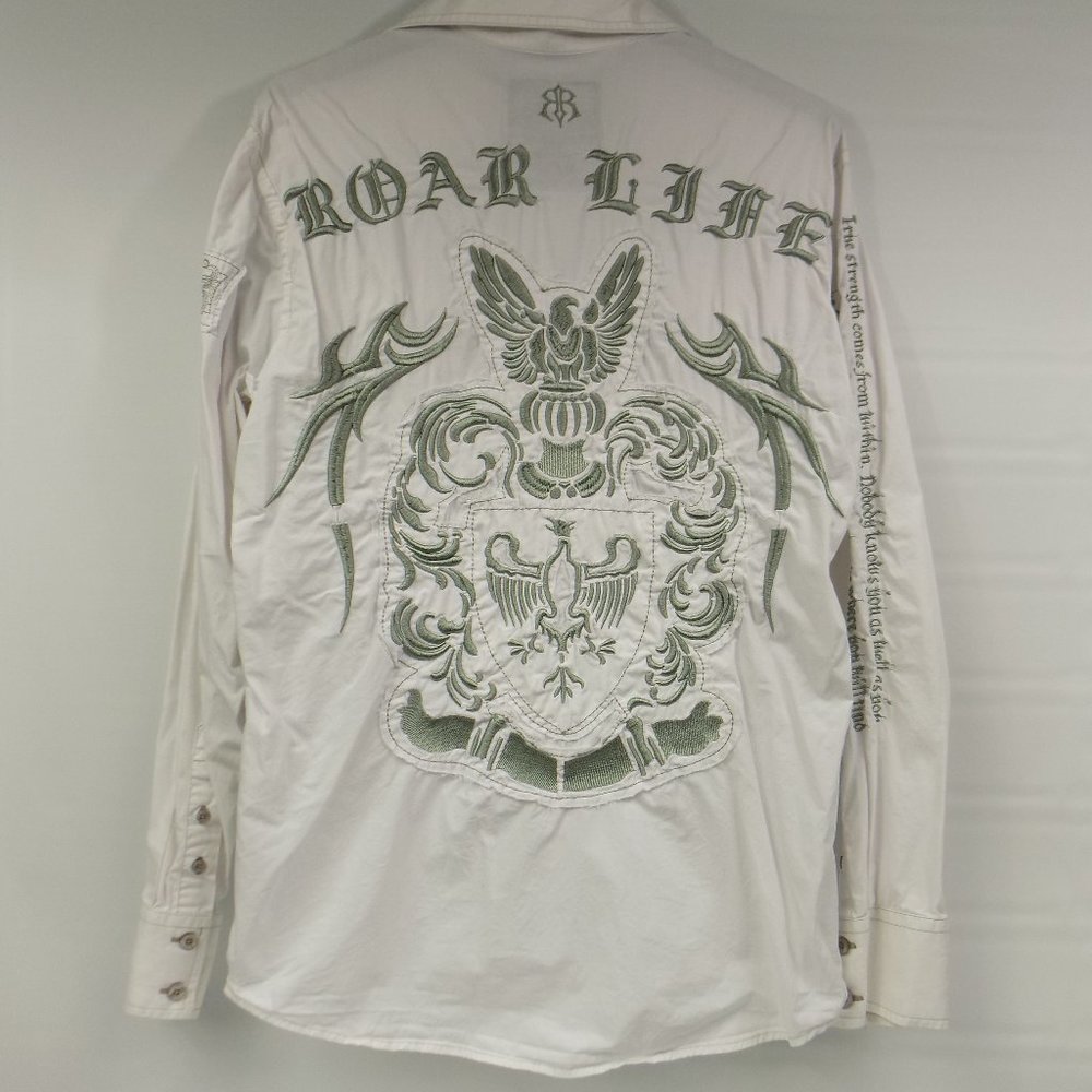 Roar Men's Embroidered Crest Design Button Front Collared Shirt Size Small